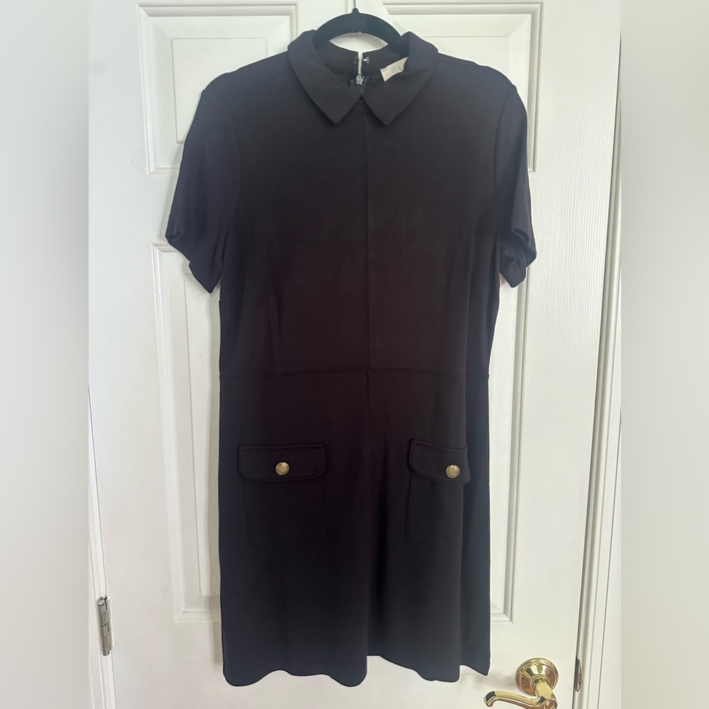 Black LOFT Ponte Shift Dress with Gold Buttons